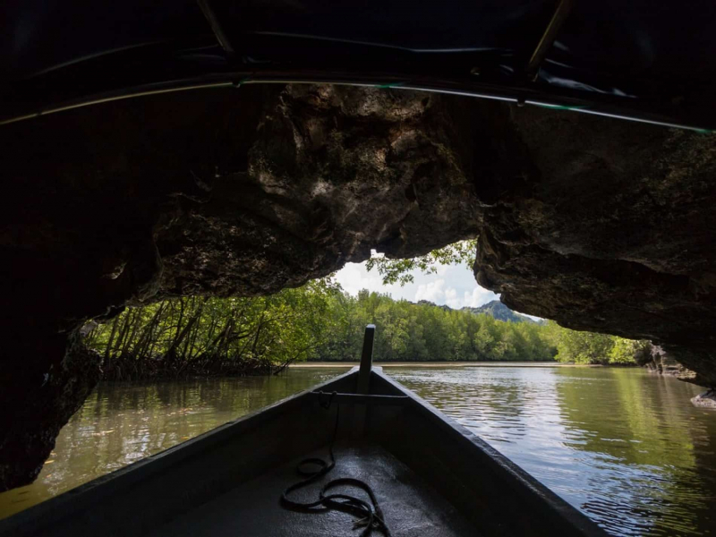 Mangrove boat tour exiting the Langkawi Kilim Geoforest cave